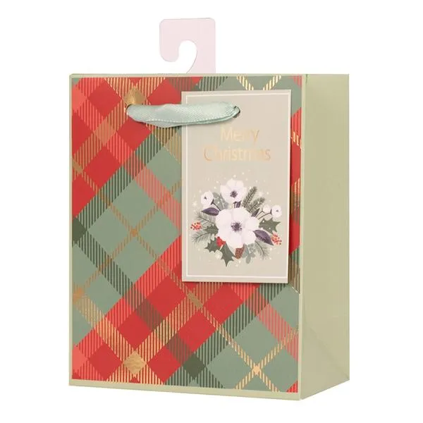 Small Christmas Tartan Gift Bag - 11.1cm x 13.7cm x 6.2cm