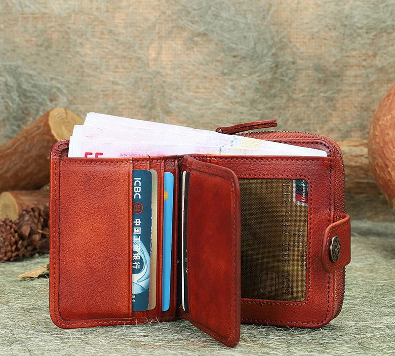 Small Leather Trifold Wallet Vintage Billfold Cute Women Buckle Wallet For Ladies