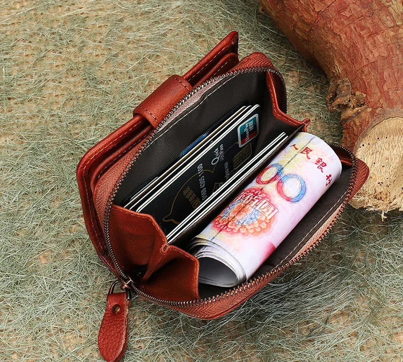 Small Leather Trifold Wallet Vintage Billfold Cute Women Buckle Wallet For Ladies