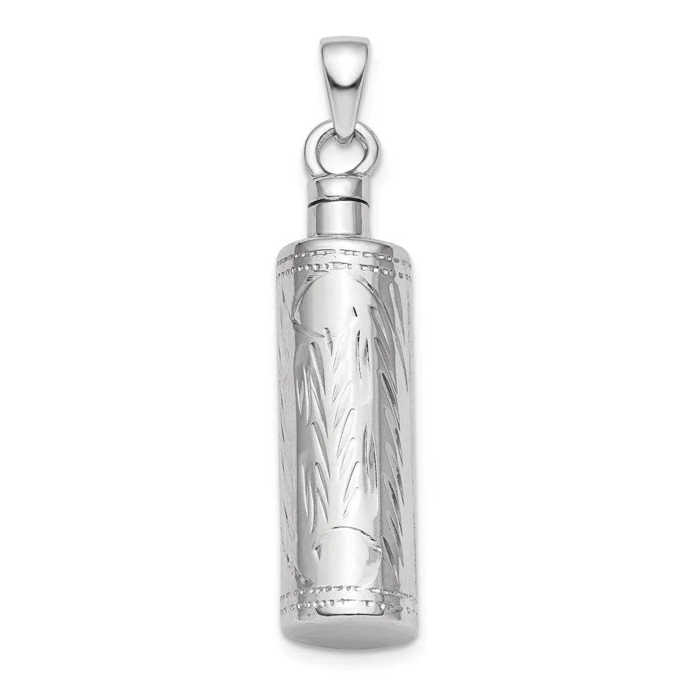 Sterling Silver Cylinder Ash Holder Pendant - Memorial Keepsake Jewelry