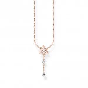 Sterling Silver Rose Gold Plated Snowflake With White Stones Necklace KE2171-416-14-L45V