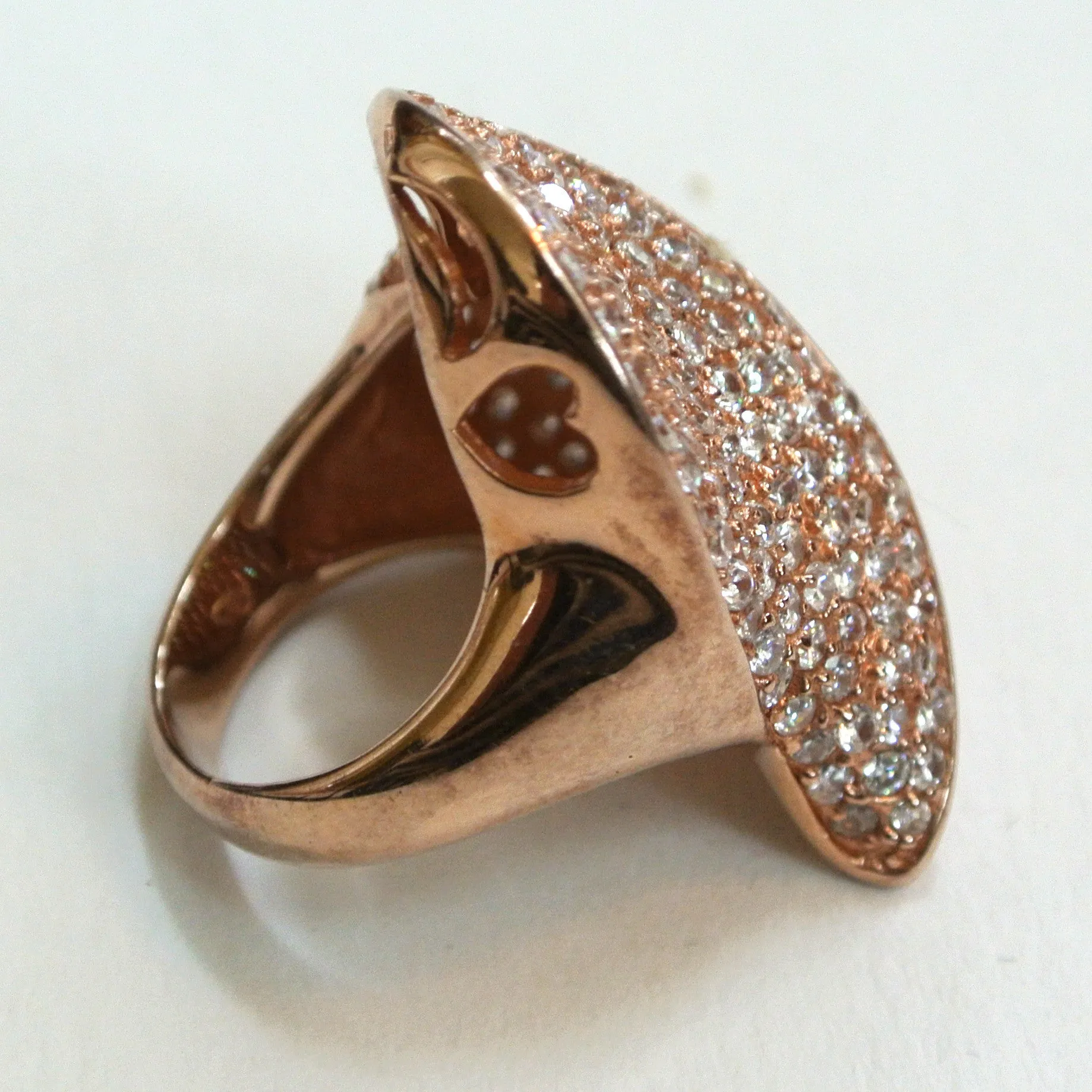 Sterling Silver Vermeil Heart-shaped Rhinestone Ring