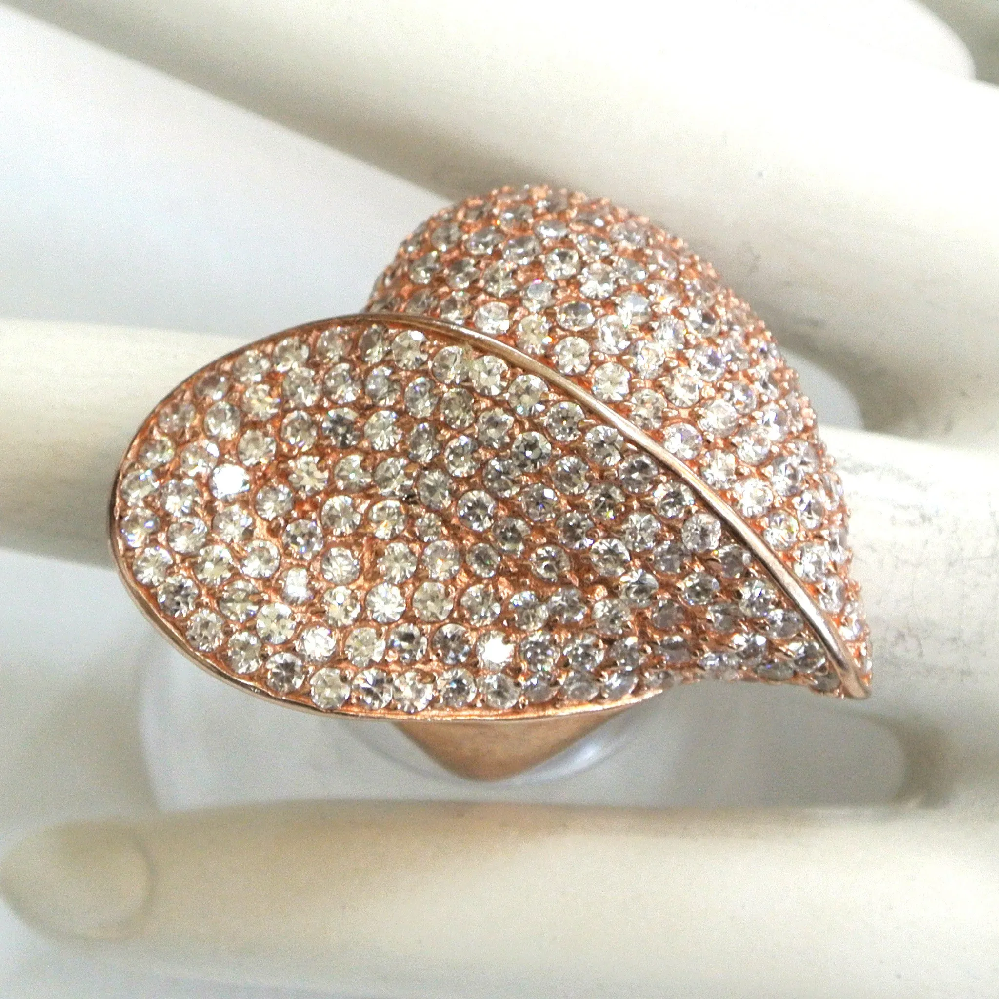 Sterling Silver Vermeil Heart-shaped Rhinestone Ring