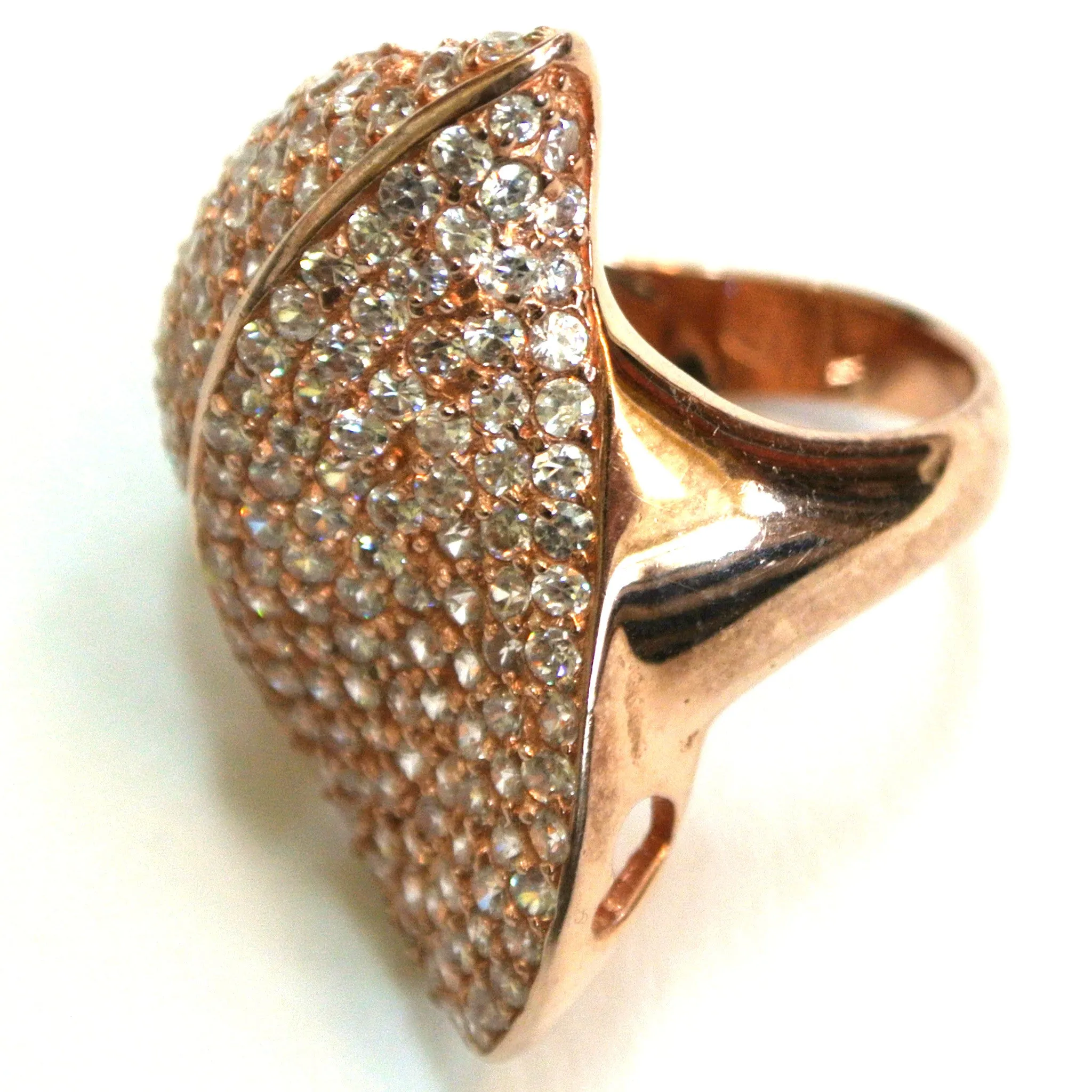 Sterling Silver Vermeil Heart-shaped Rhinestone Ring