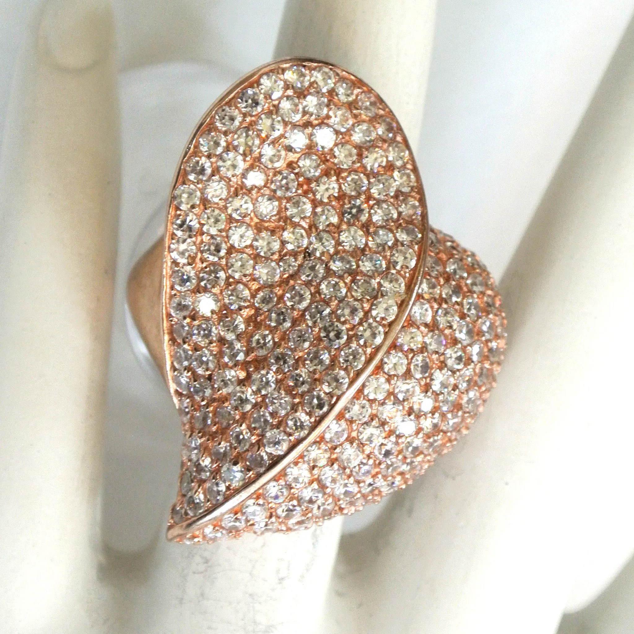 Sterling Silver Vermeil Heart-shaped Rhinestone Ring