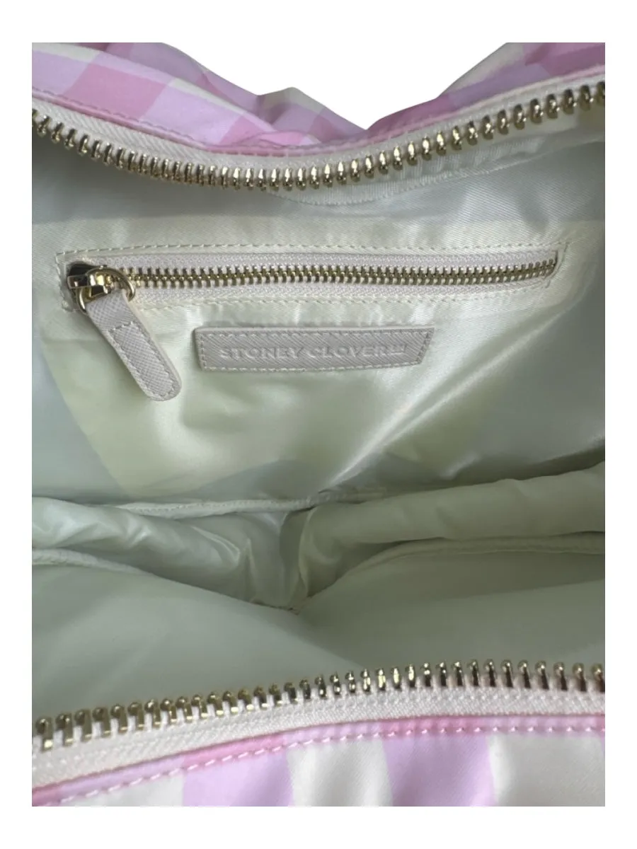 Stoney Clover Pale Pink & Cream Nylon Checkered Top Handle Heart Crossbody Bag