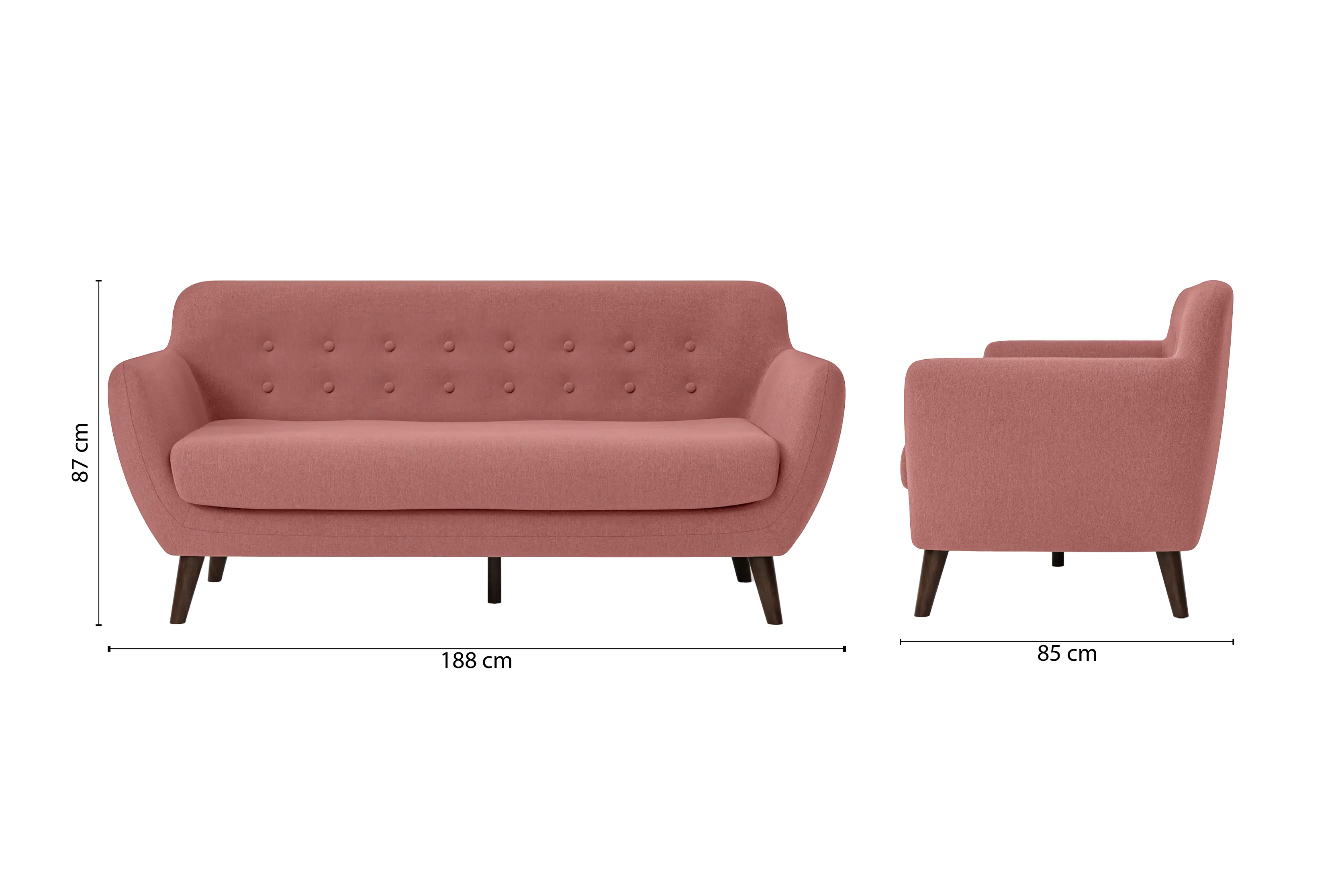 Terni 3 Seater Sofa Rose Pink Linen Fabric