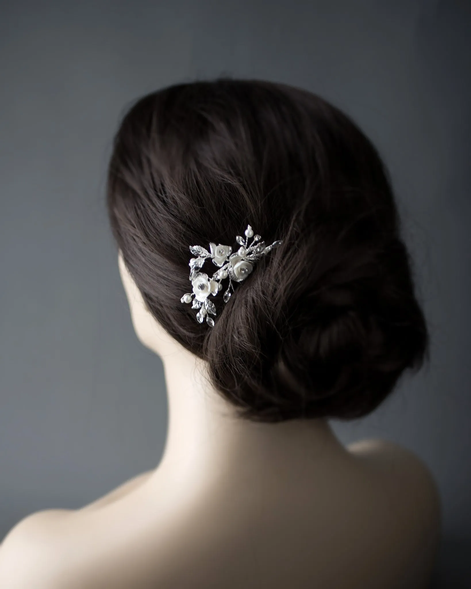 Three Porcelain Flowers Wedding Hair Pin