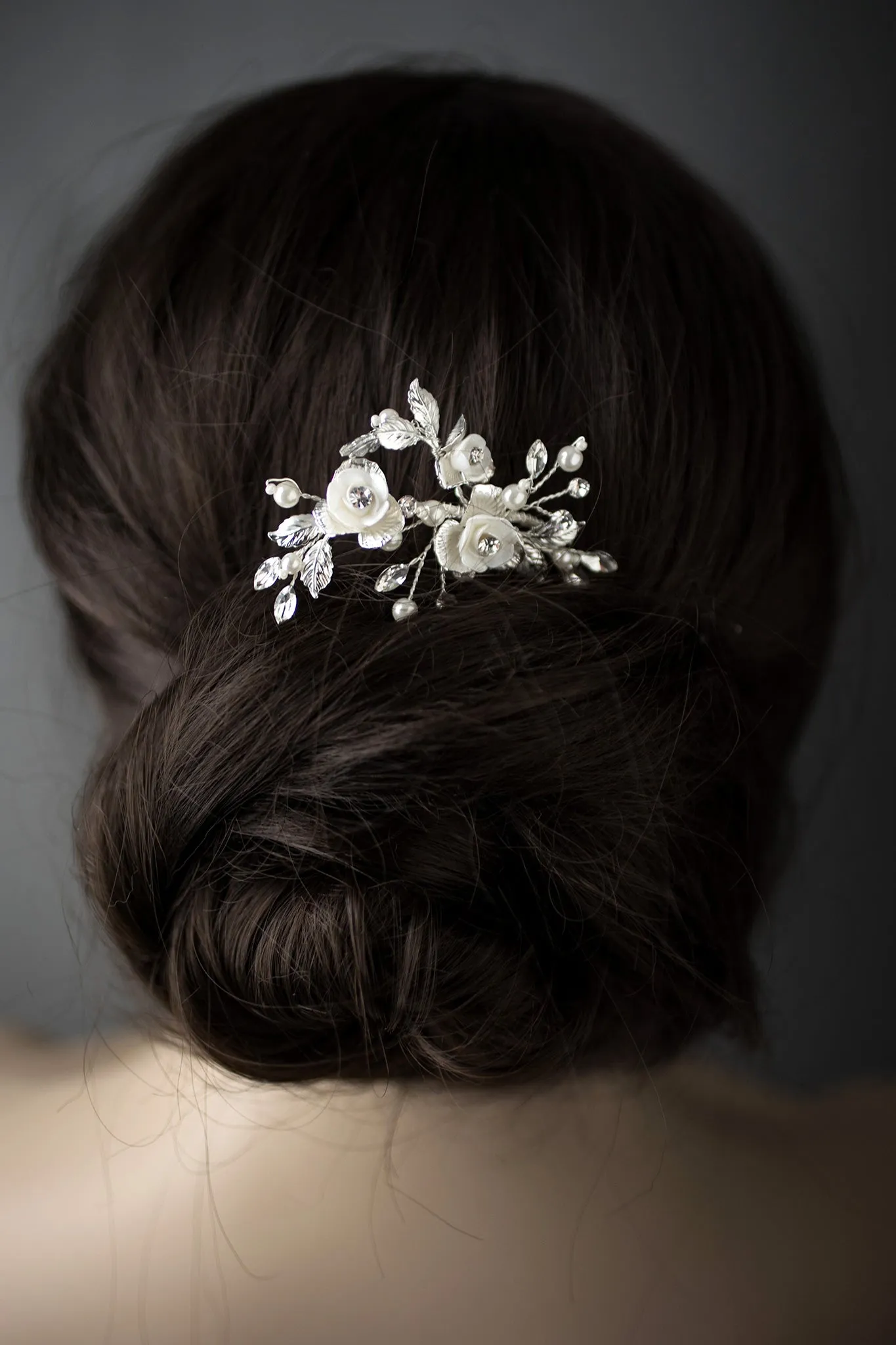 Three Porcelain Flowers Wedding Hair Pin