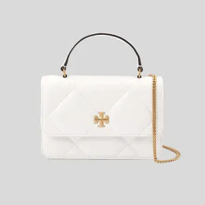 TORY BURCH Mini Kira Diamond Quilt Top-Handle Chain Wallet Blanc 158326