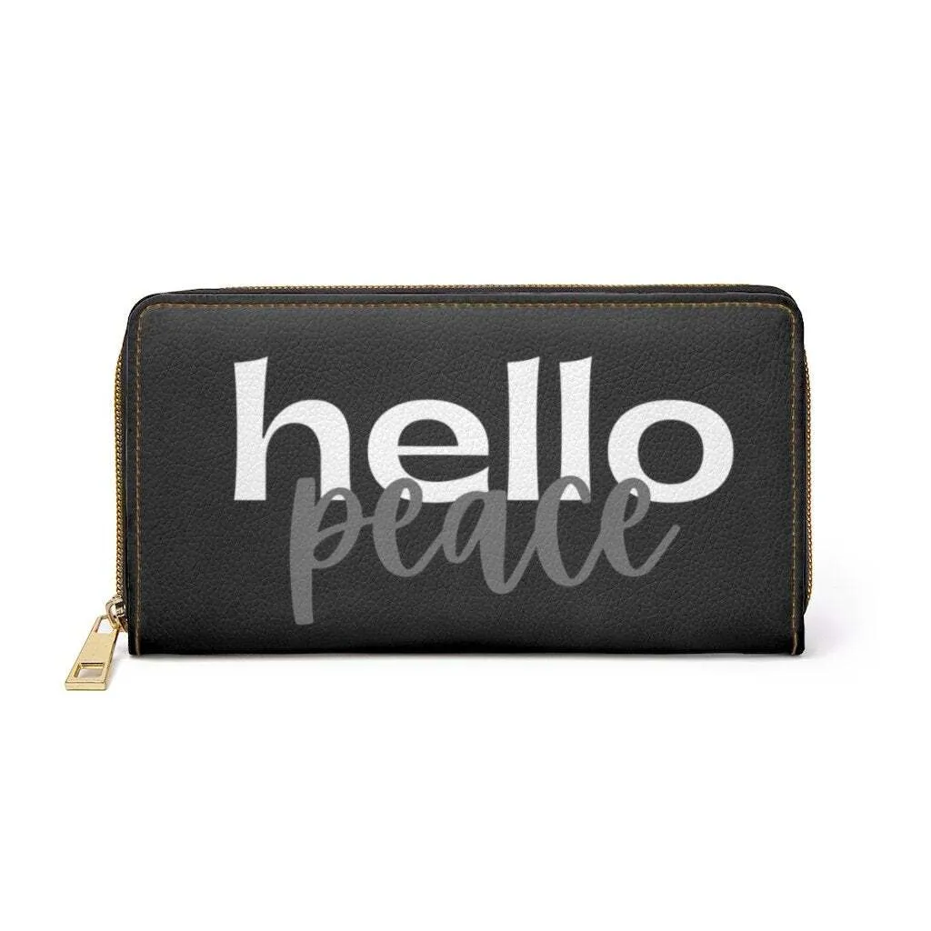 Uniquely You Womens Wallet - Zip Purse / Black & White Hello Peace