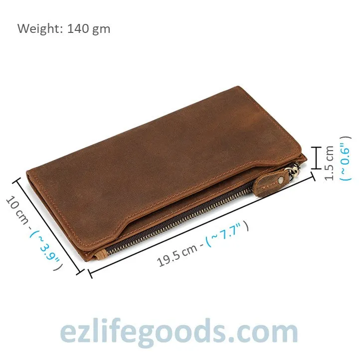 Unisex Genuine Leather Wallet| Long Zipper Slim Wallet| Phone Purse with 12 Cardholders