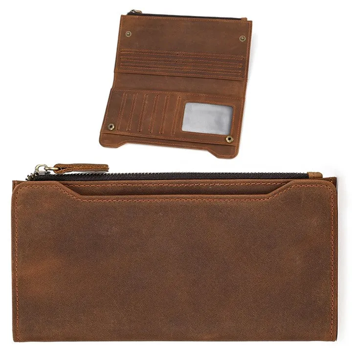 Unisex Genuine Leather Wallet| Long Zipper Slim Wallet| Phone Purse with 12 Cardholders