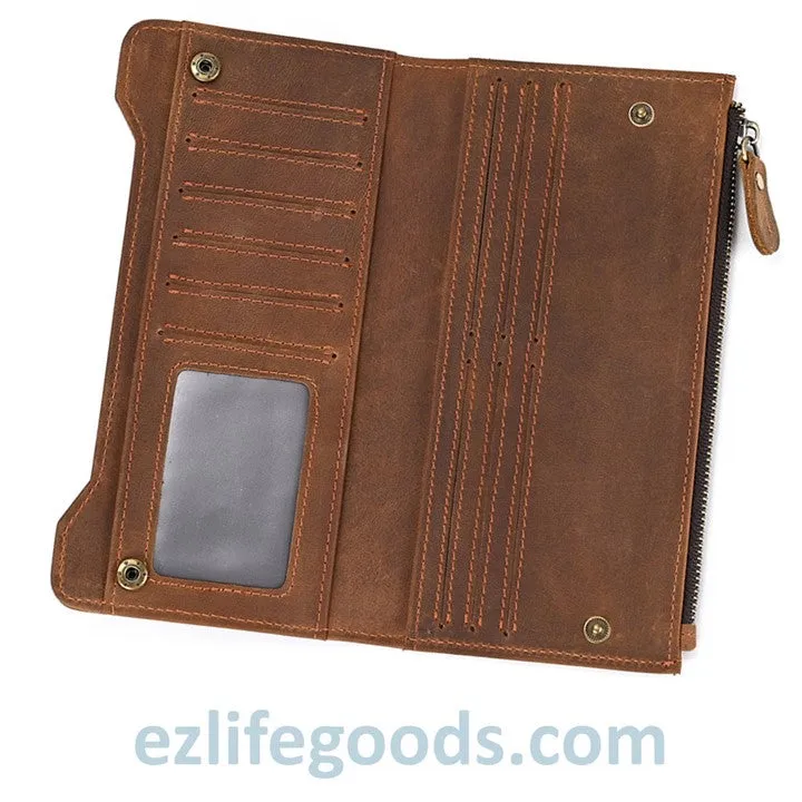 Unisex Genuine Leather Wallet| Long Zipper Slim Wallet| Phone Purse with 12 Cardholders