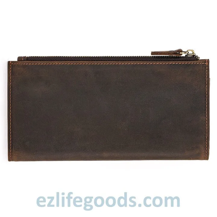 Unisex Genuine Leather Wallet| Long Zipper Slim Wallet| Phone Purse with 12 Cardholders