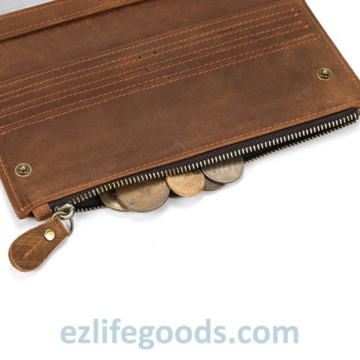 Unisex Genuine Leather Wallet| Long Zipper Slim Wallet| Phone Purse with 12 Cardholders