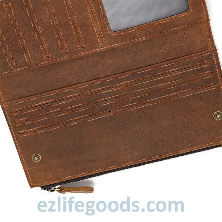 Unisex Genuine Leather Wallet| Long Zipper Slim Wallet| Phone Purse with 12 Cardholders