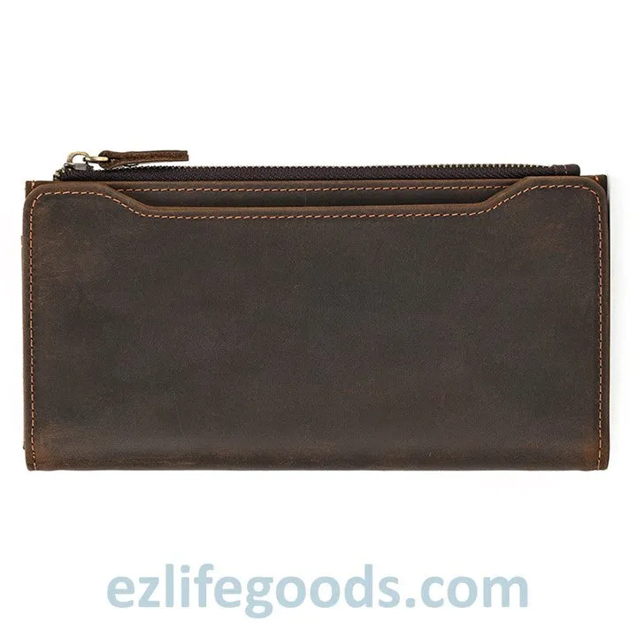 Unisex Genuine Leather Wallet| Long Zipper Slim Wallet| Phone Purse with 12 Cardholders