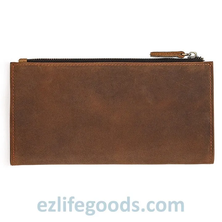 Unisex Genuine Leather Wallet| Long Zipper Slim Wallet| Phone Purse with 12 Cardholders