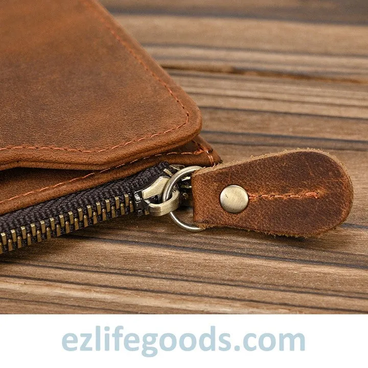 Unisex Genuine Leather Wallet| Long Zipper Slim Wallet| Phone Purse with 12 Cardholders