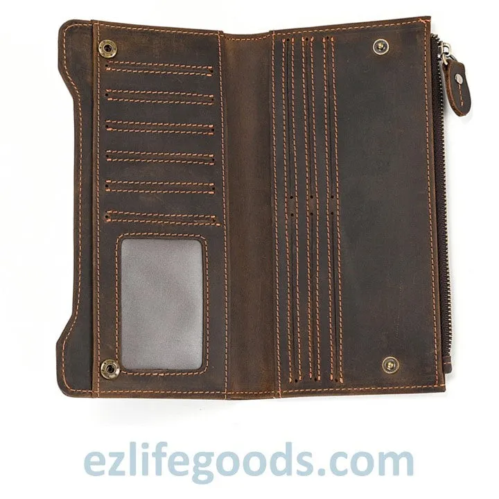 Unisex Genuine Leather Wallet| Long Zipper Slim Wallet| Phone Purse with 12 Cardholders