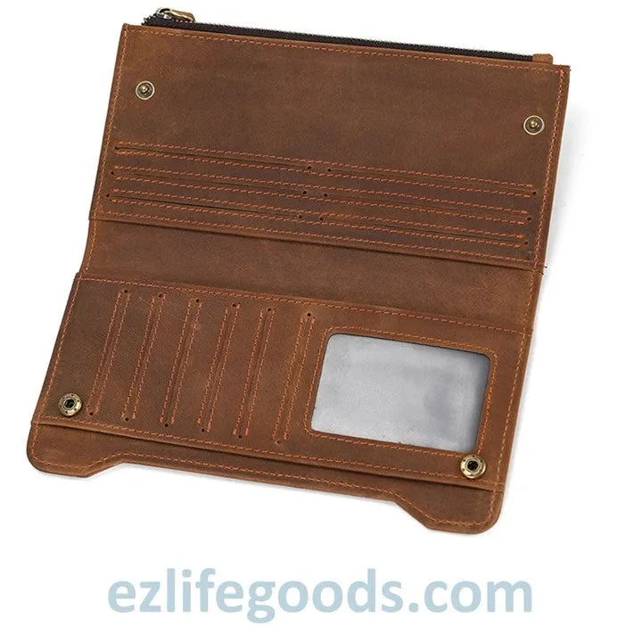 Unisex Genuine Leather Wallet| Long Zipper Slim Wallet| Phone Purse with 12 Cardholders