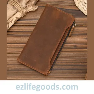 Unisex Genuine Leather Wallet| Long Zipper Slim Wallet| Phone Purse with 12 Cardholders