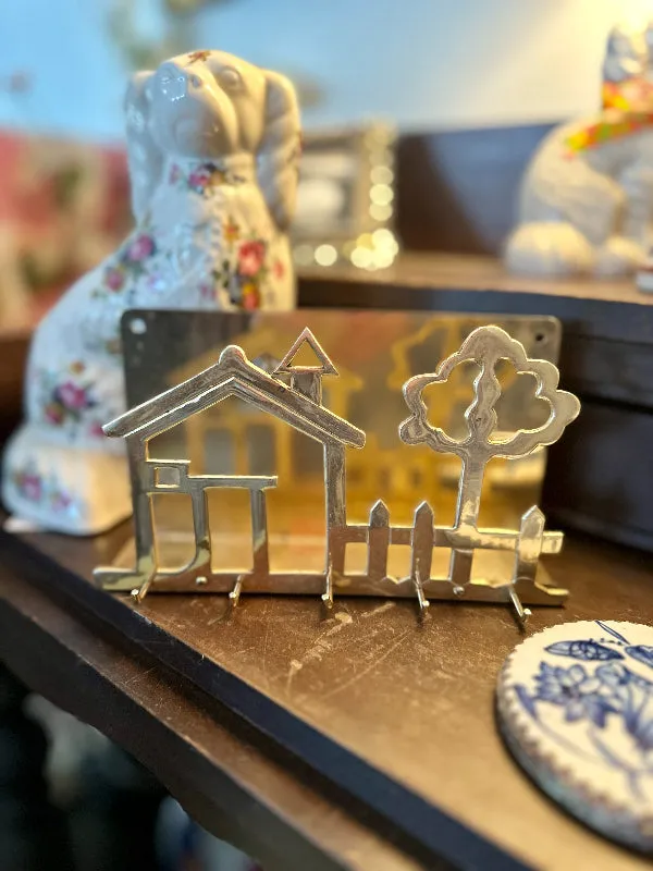 Vintage Brass Letter Key Holder, House and Tree Motif