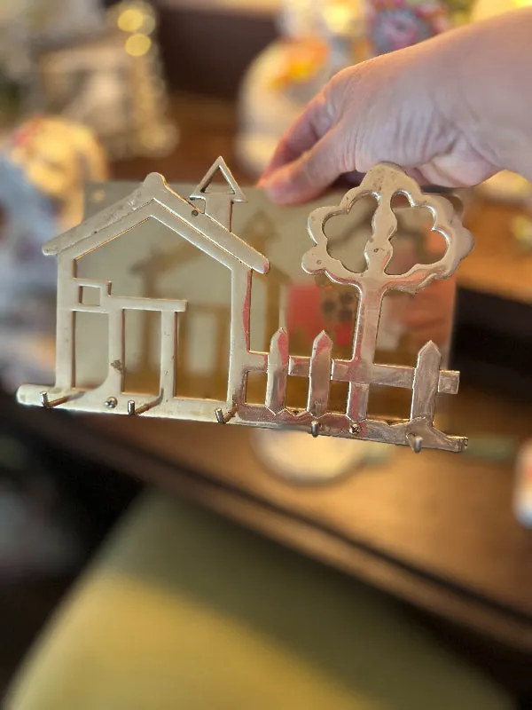 Vintage Brass Letter Key Holder, House and Tree Motif