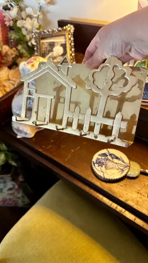 Vintage Brass Letter Key Holder, House and Tree Motif