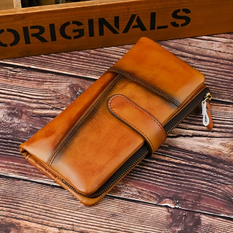 Vintage Genuine Leather Trifold Wallet for Women - Multiple Card Slots, RFID Blocking Credit Card Holder, Removable Pouch, Snap Closure, Polyester Lining, Dry Cloth Clean, Classic Design