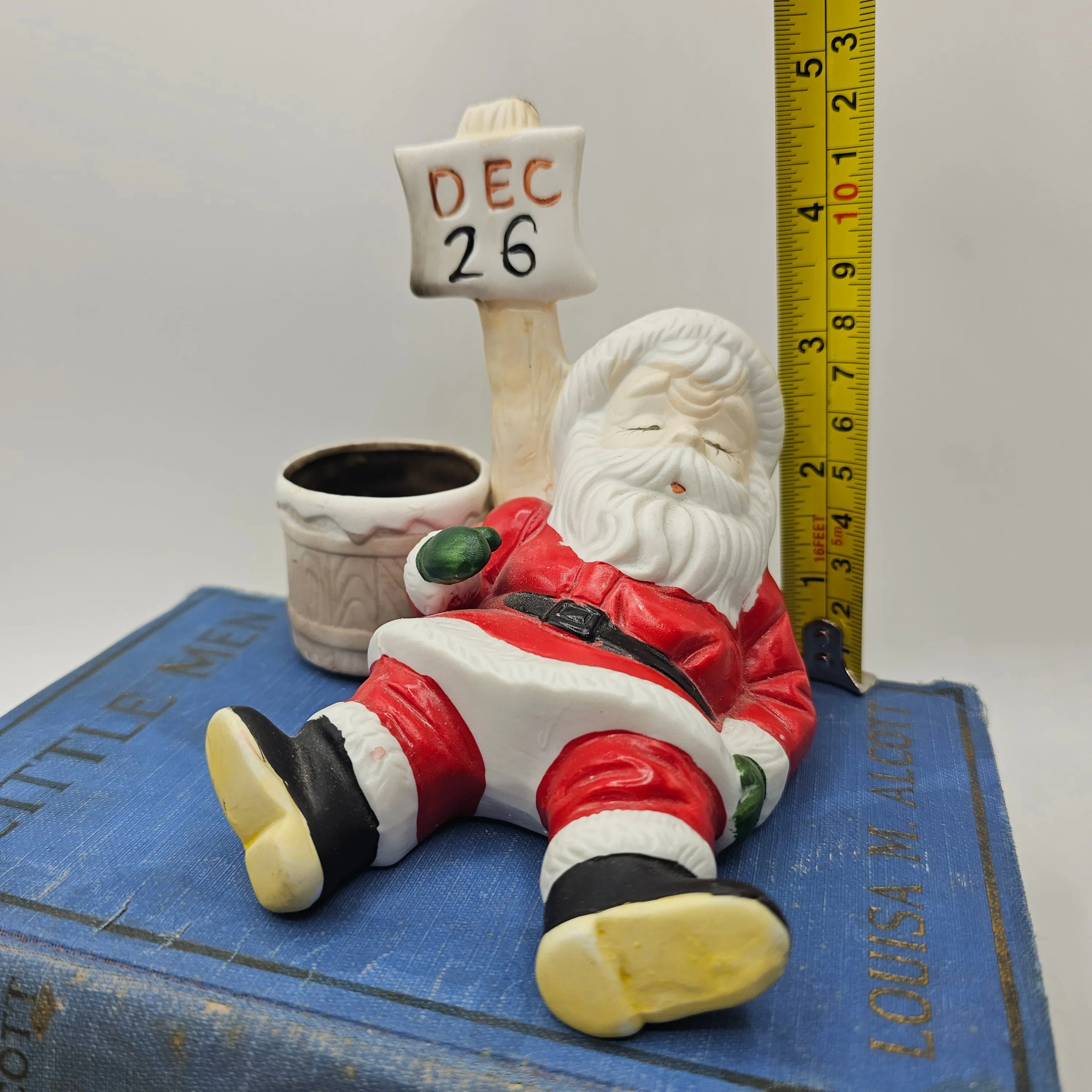 Vintage Hand Painted Ceramic Sleeping Santa Candle Holder by Frankel