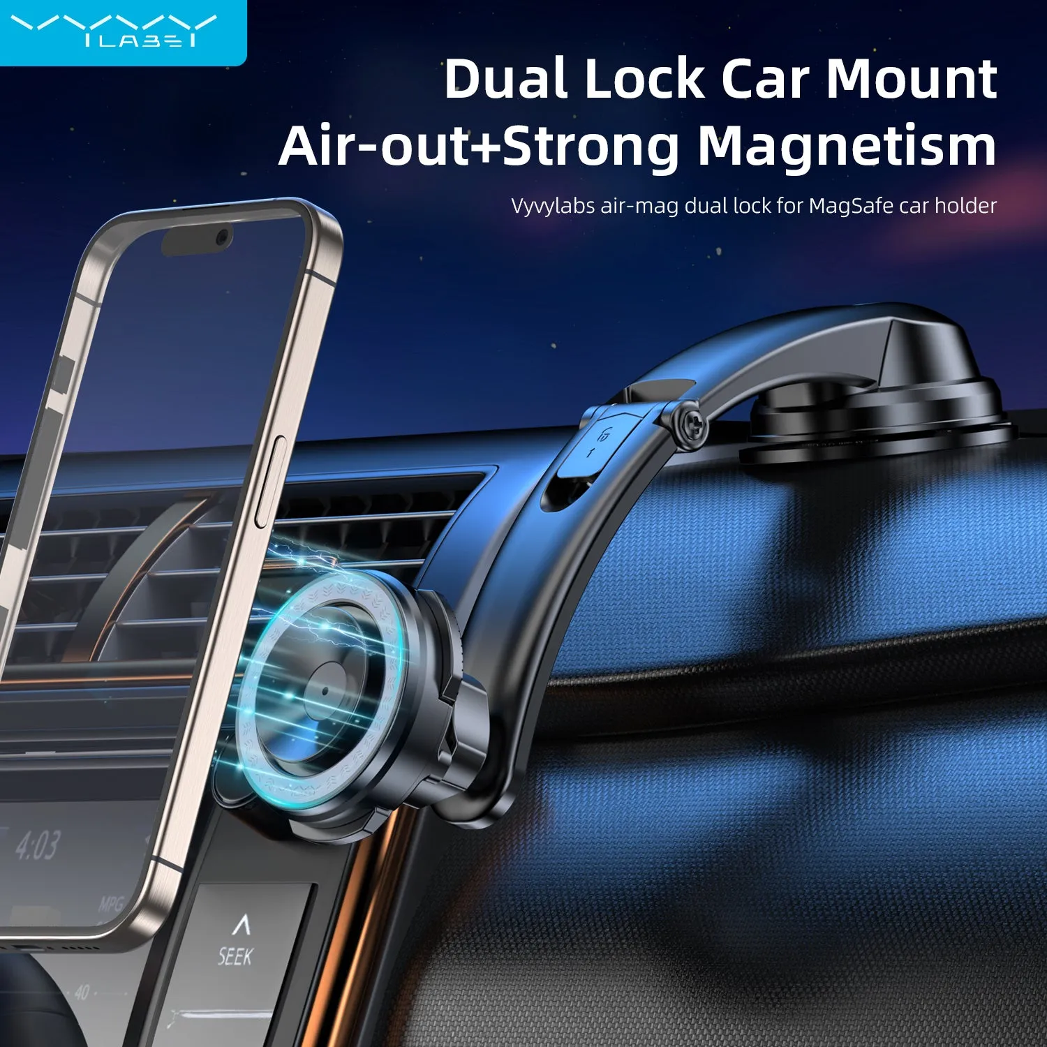 Vyvylabs Air-Mag Dual Lock for MagSafe Car Holder (Suction Pull-down Version)