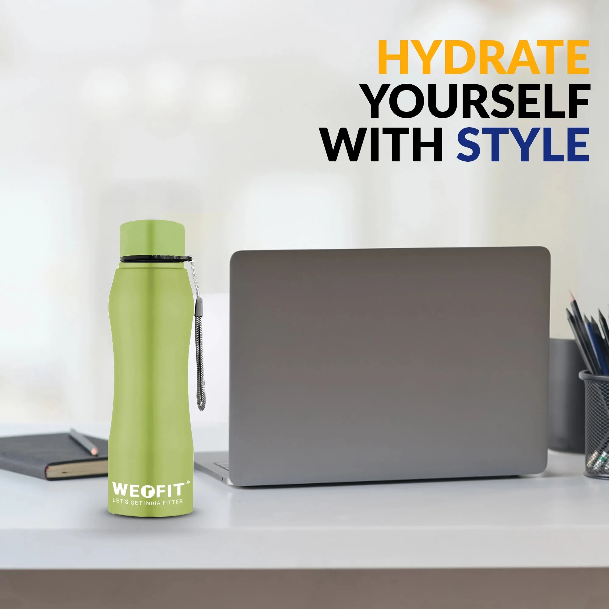 WErFIT Stainless Steel Water Bottle for Gym Park Cycling Yoga Office School Sports 900 ml Shaker  (Pack of 1, Green, Steel)