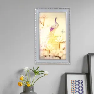 White and Pink LED Acrylic Wall Lamp with Oriental Peacock and Magnolia Design