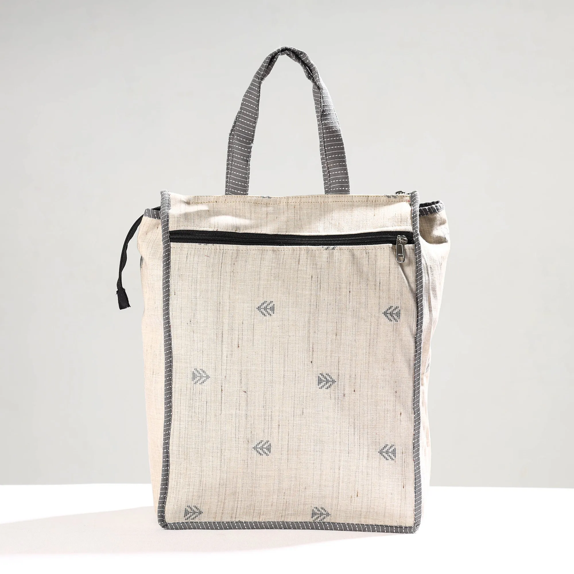 White - Handmade Jacquard Cotton Shopping Bag