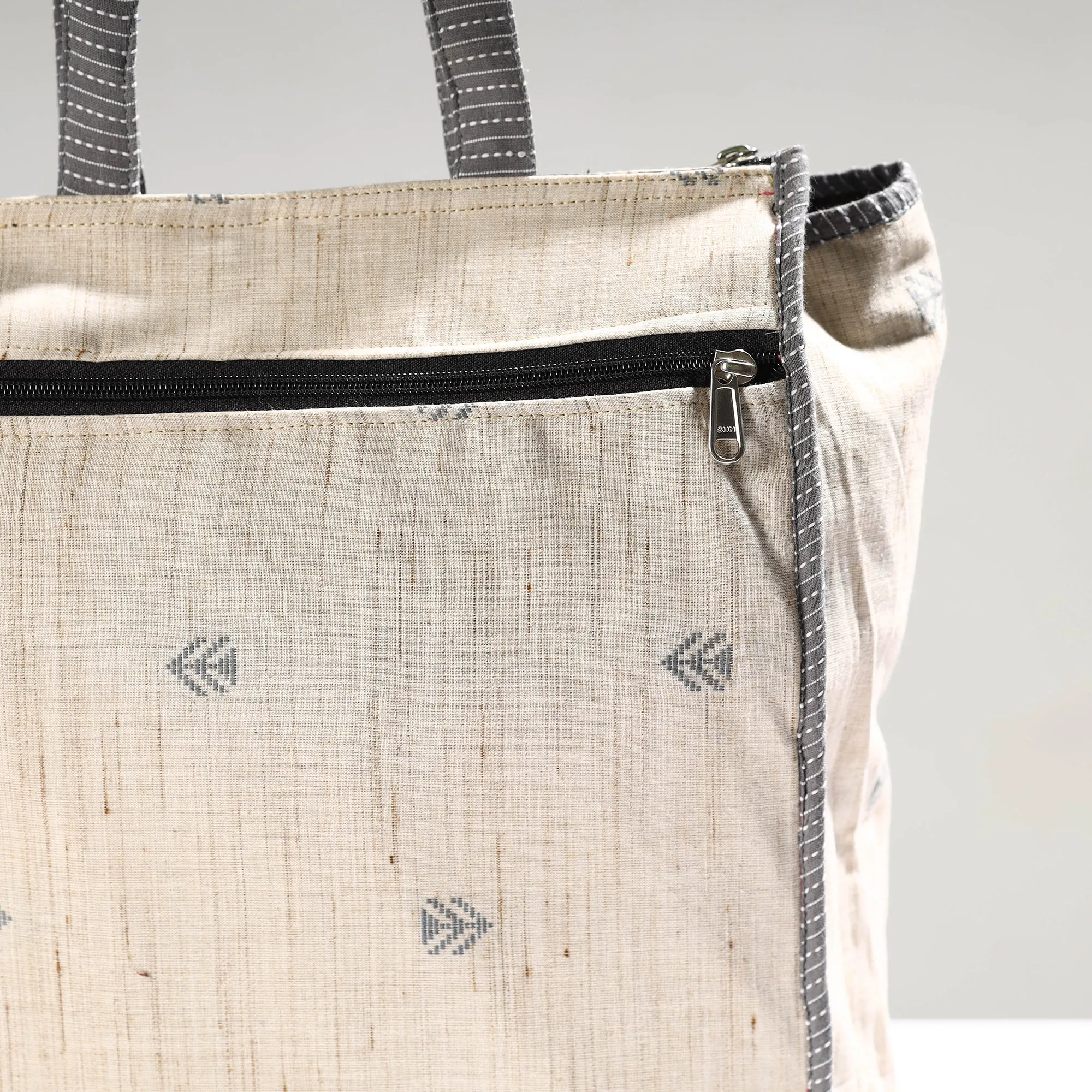 White - Handmade Jacquard Cotton Shopping Bag