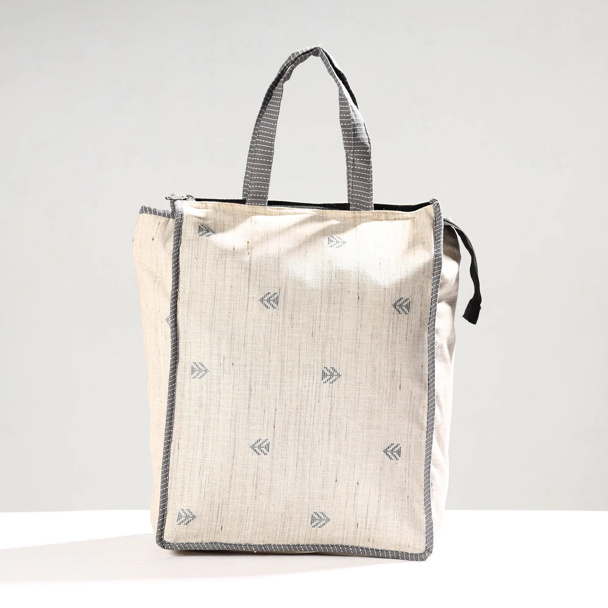 White - Handmade Jacquard Cotton Shopping Bag