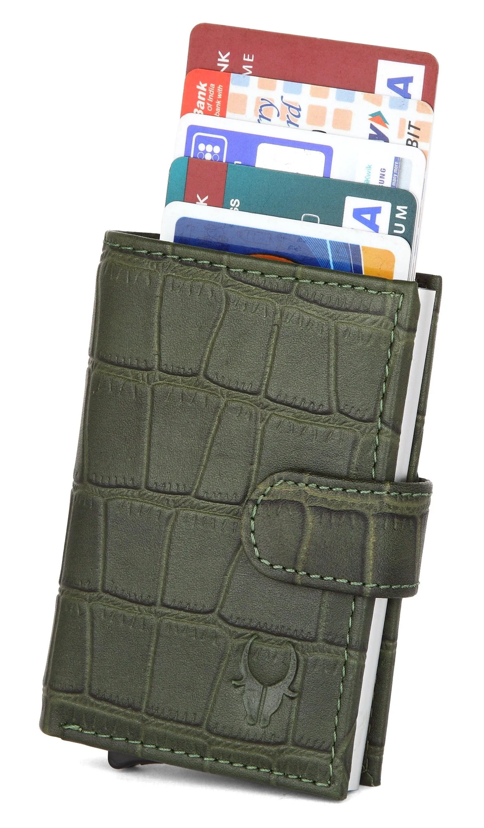 WildHorn® RFID Protected Unisex Genuine Leather Card Holder (Green Croco)