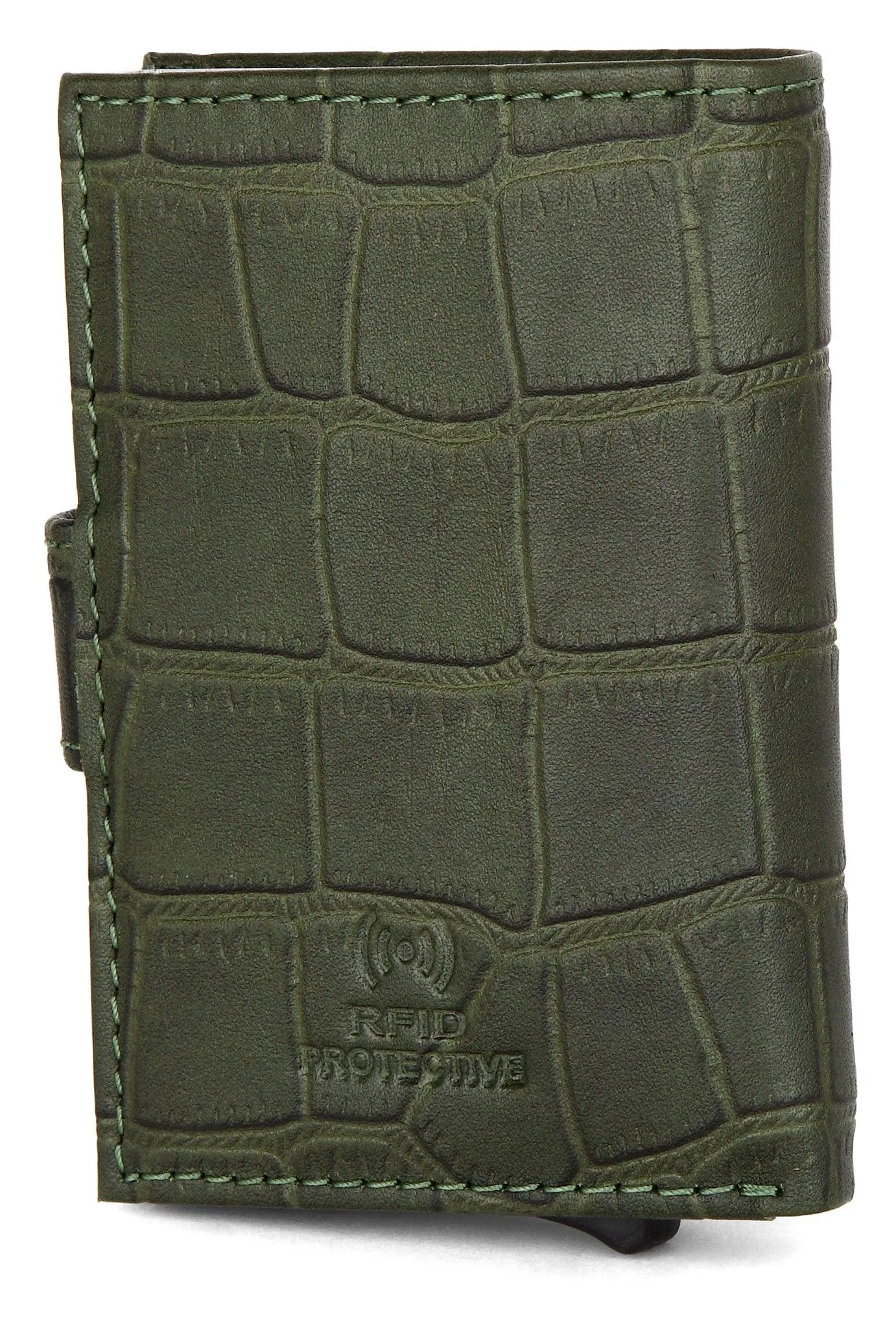 WildHorn® RFID Protected Unisex Genuine Leather Card Holder (Green Croco)