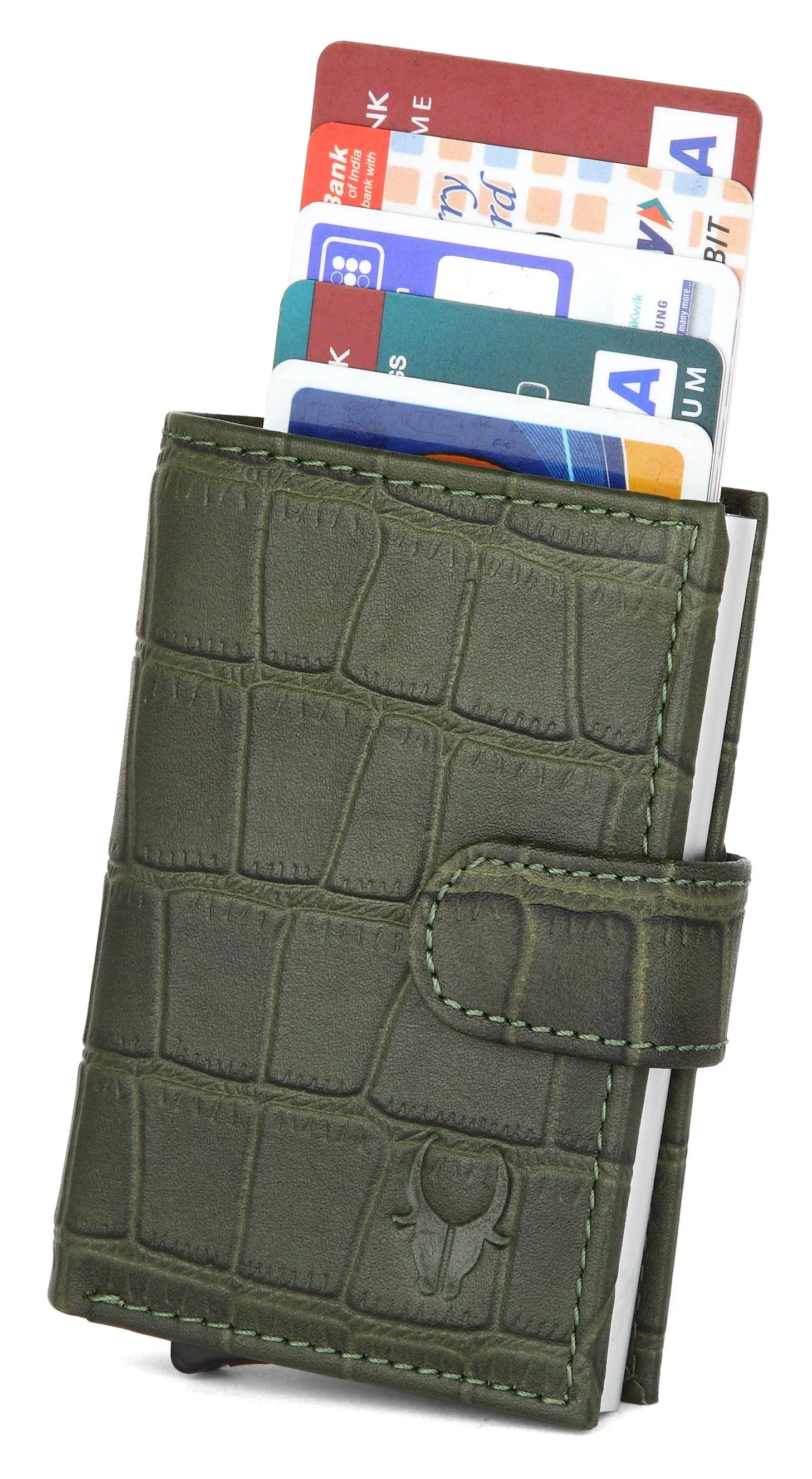 WildHorn® RFID Protected Unisex Genuine Leather Card Holder (Green Croco)