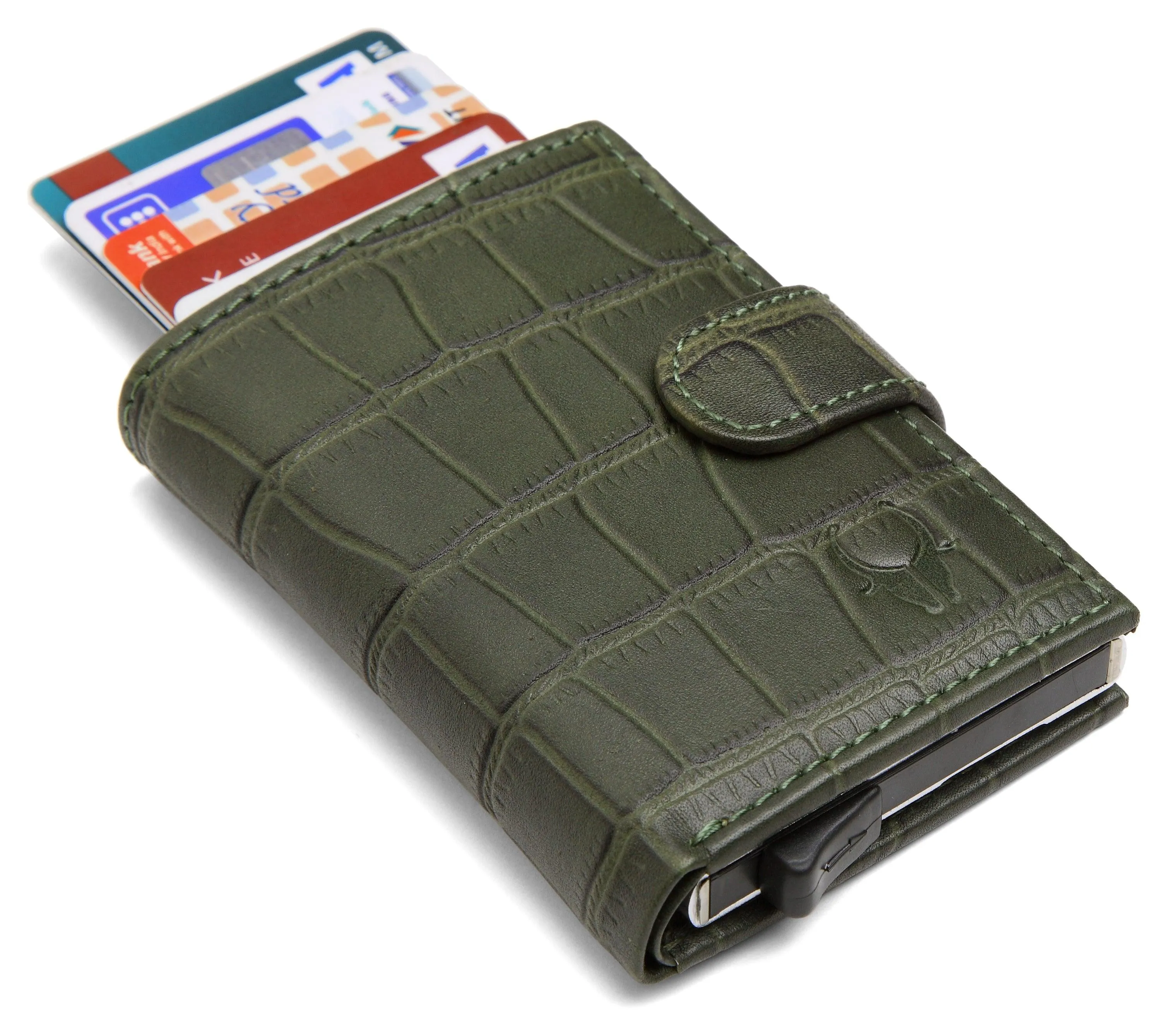 WildHorn® RFID Protected Unisex Genuine Leather Card Holder (Green Croco)