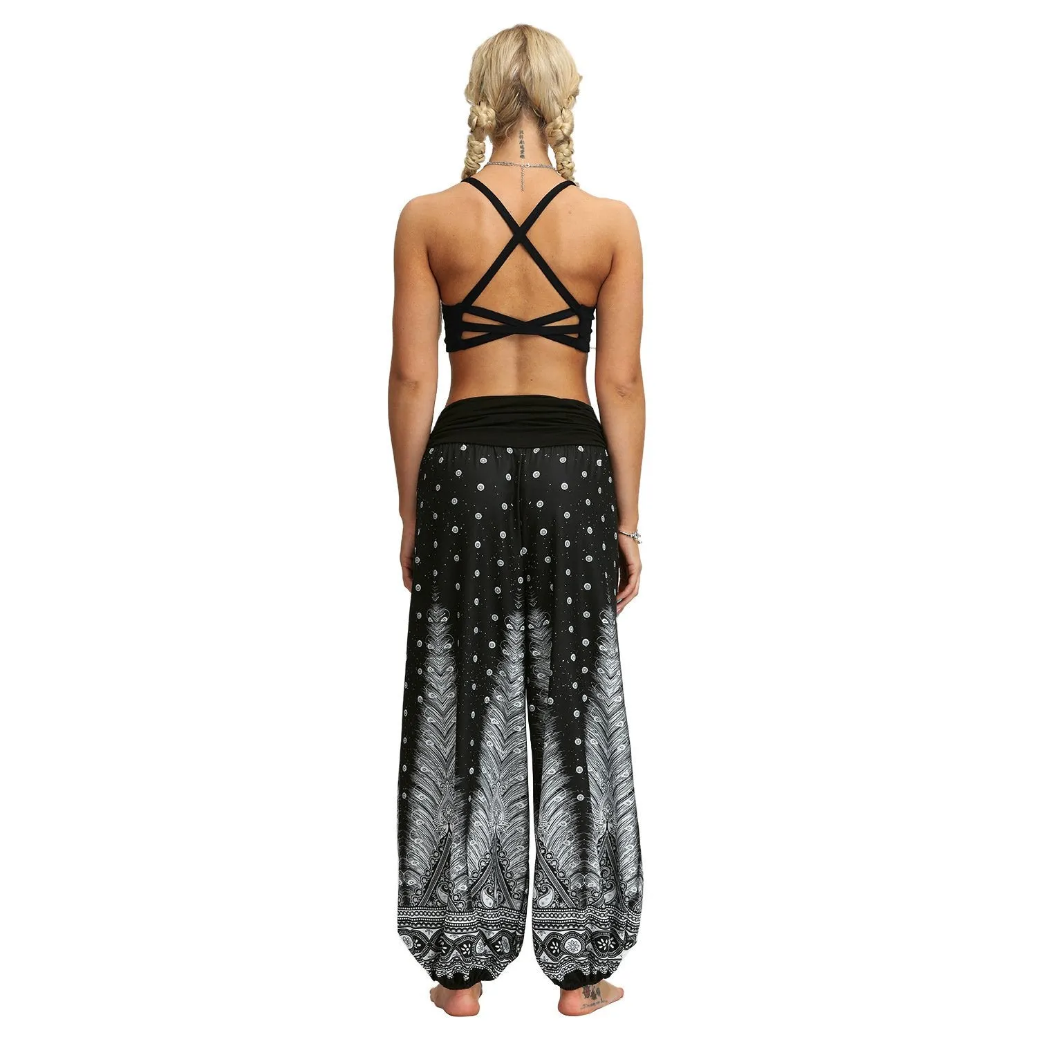 Women Bohemian Digital Printing Feather Fitness Yoga Casual Pants