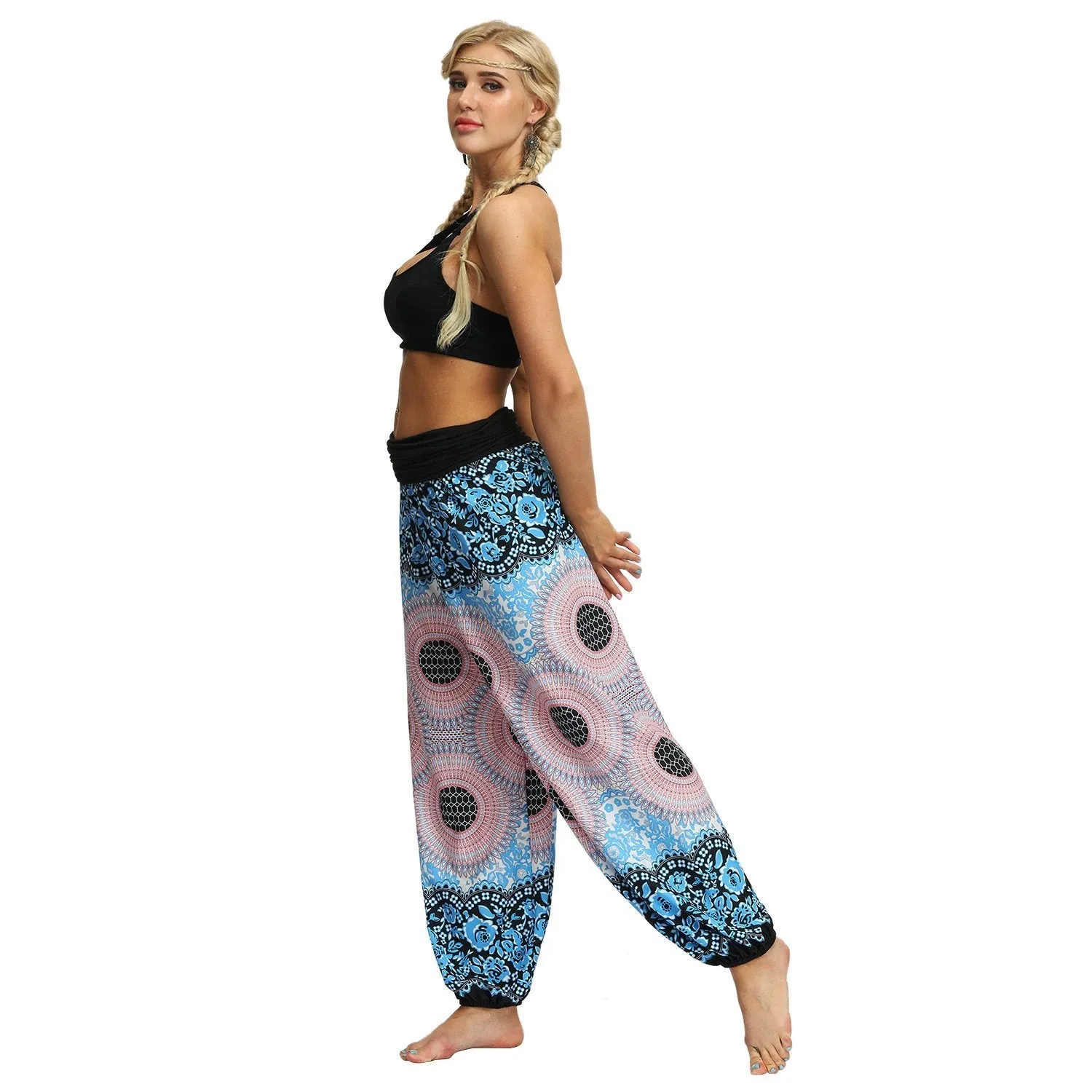 Women Bohemian Digital Printing Feather Fitness Yoga Casual Pants