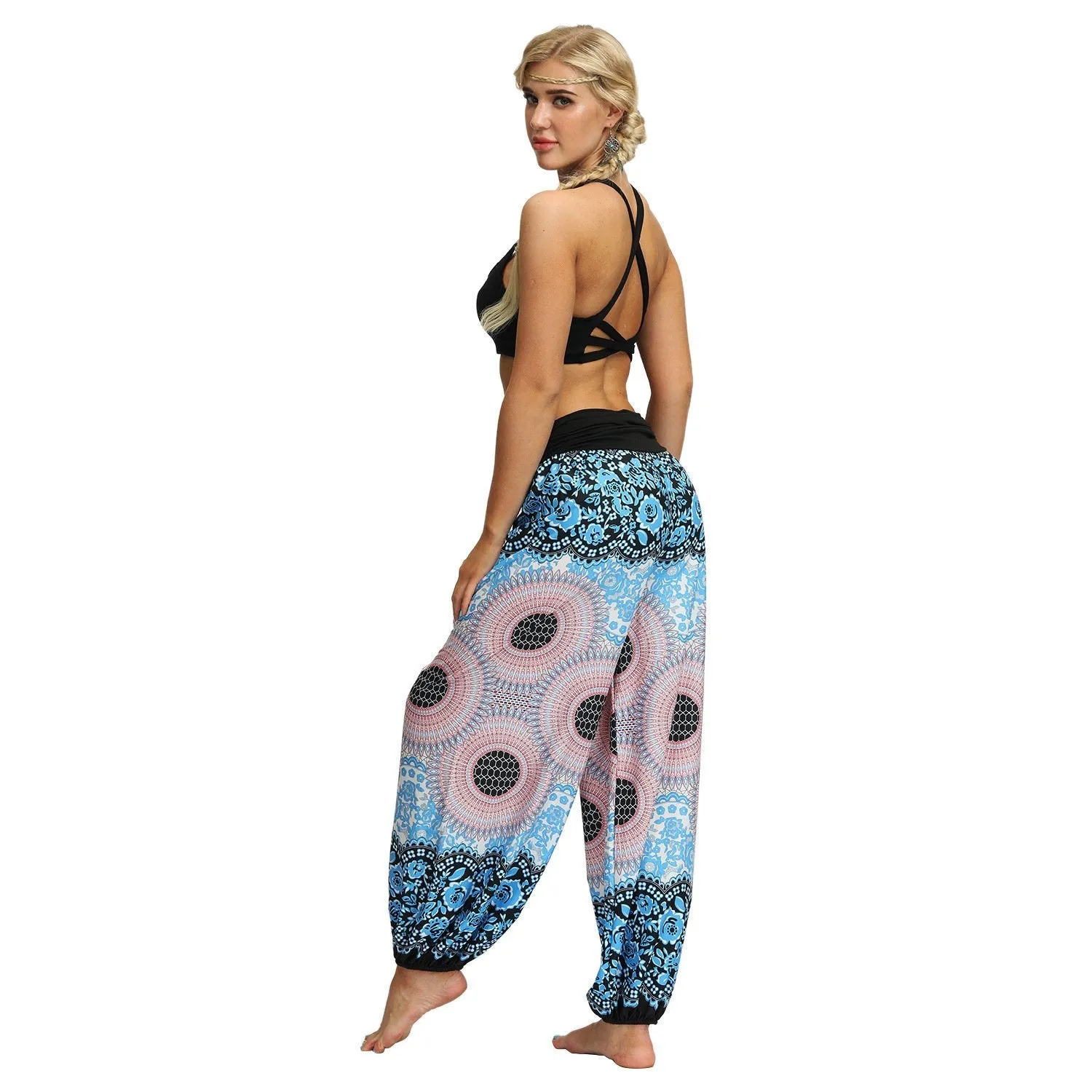 Women Bohemian Digital Printing Feather Fitness Yoga Casual Pants