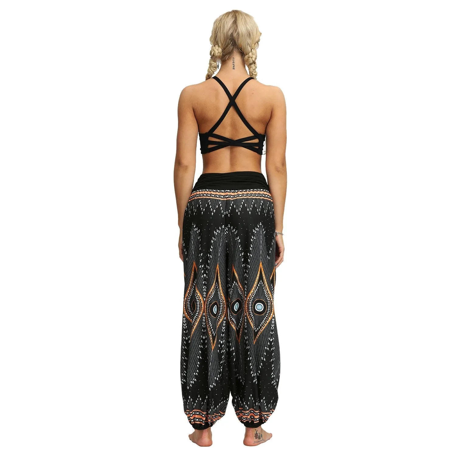 Women Bohemian Digital Printing Feather Fitness Yoga Casual Pants