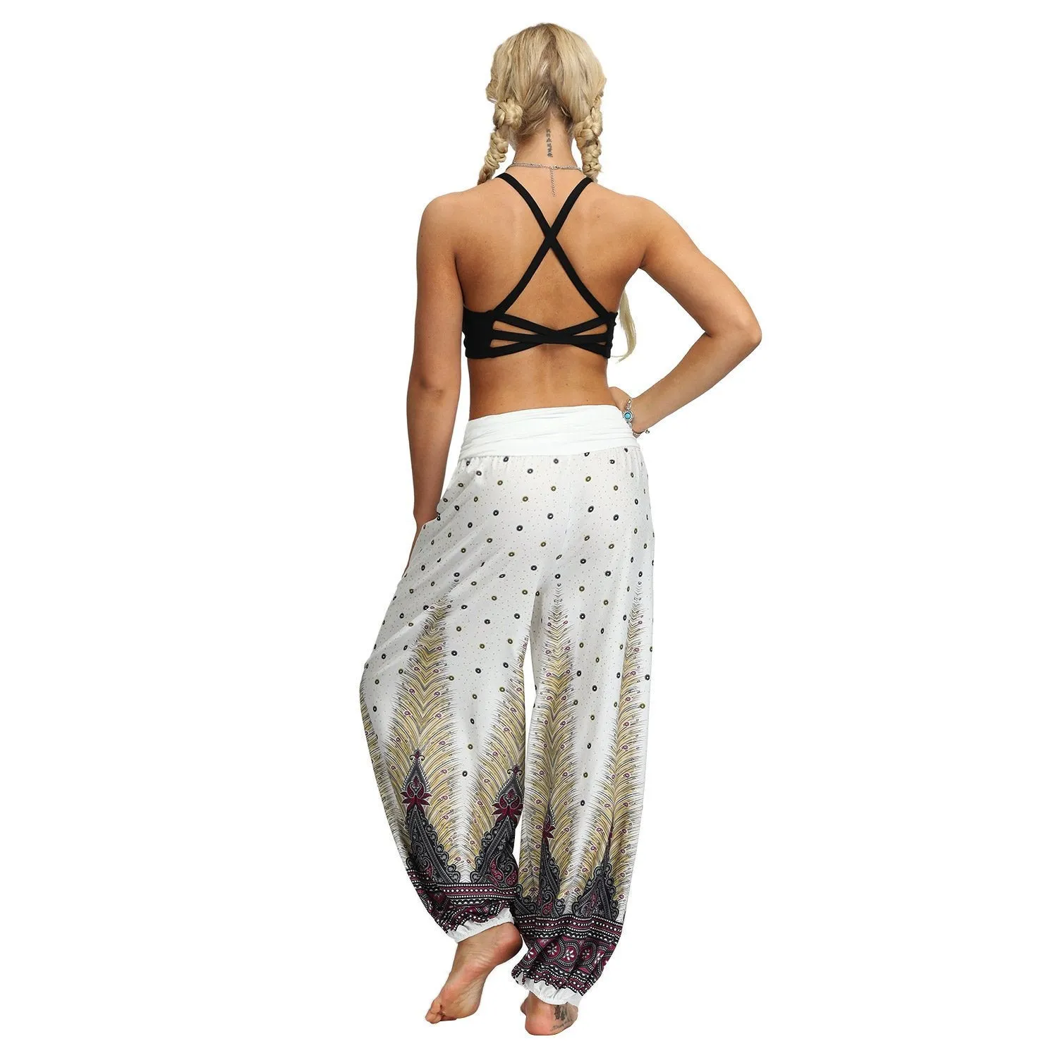 Women Bohemian Digital Printing Feather Fitness Yoga Casual Pants