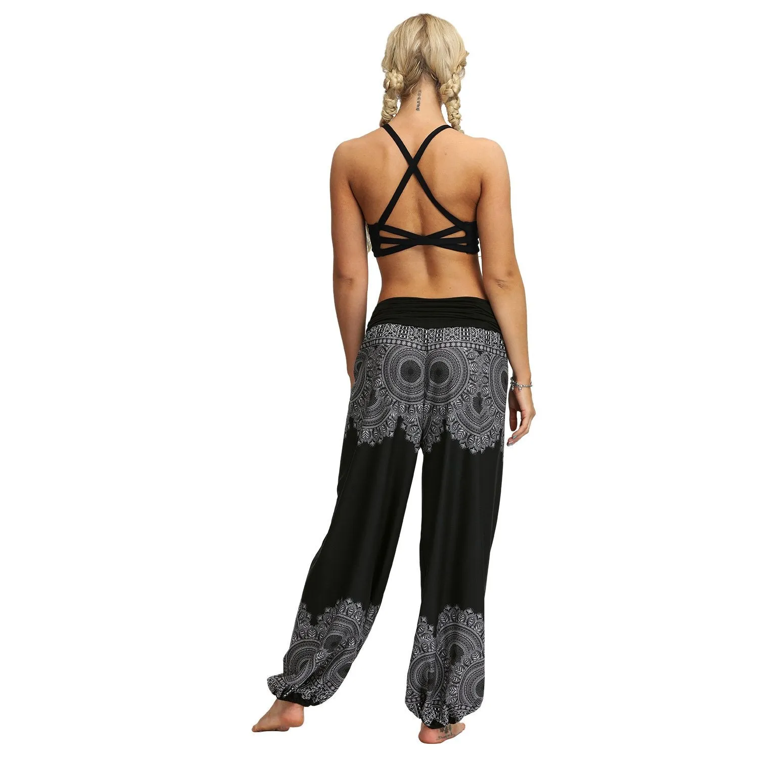 Women Bohemian Digital Printing Feather Fitness Yoga Casual Pants