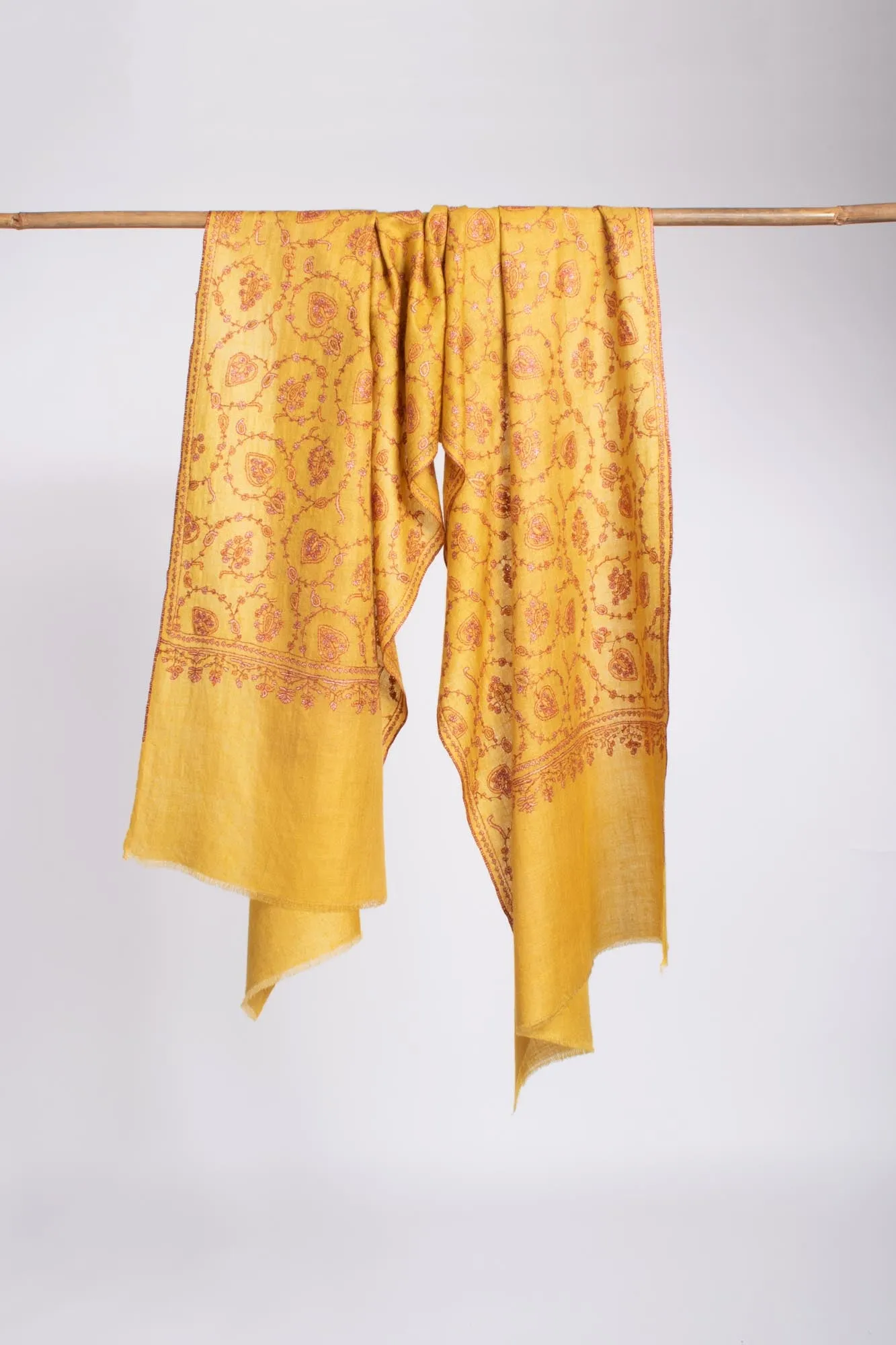 Women's Cashmere Wrap in Golden Yellow with Elegant Embroidery - DAWLISH