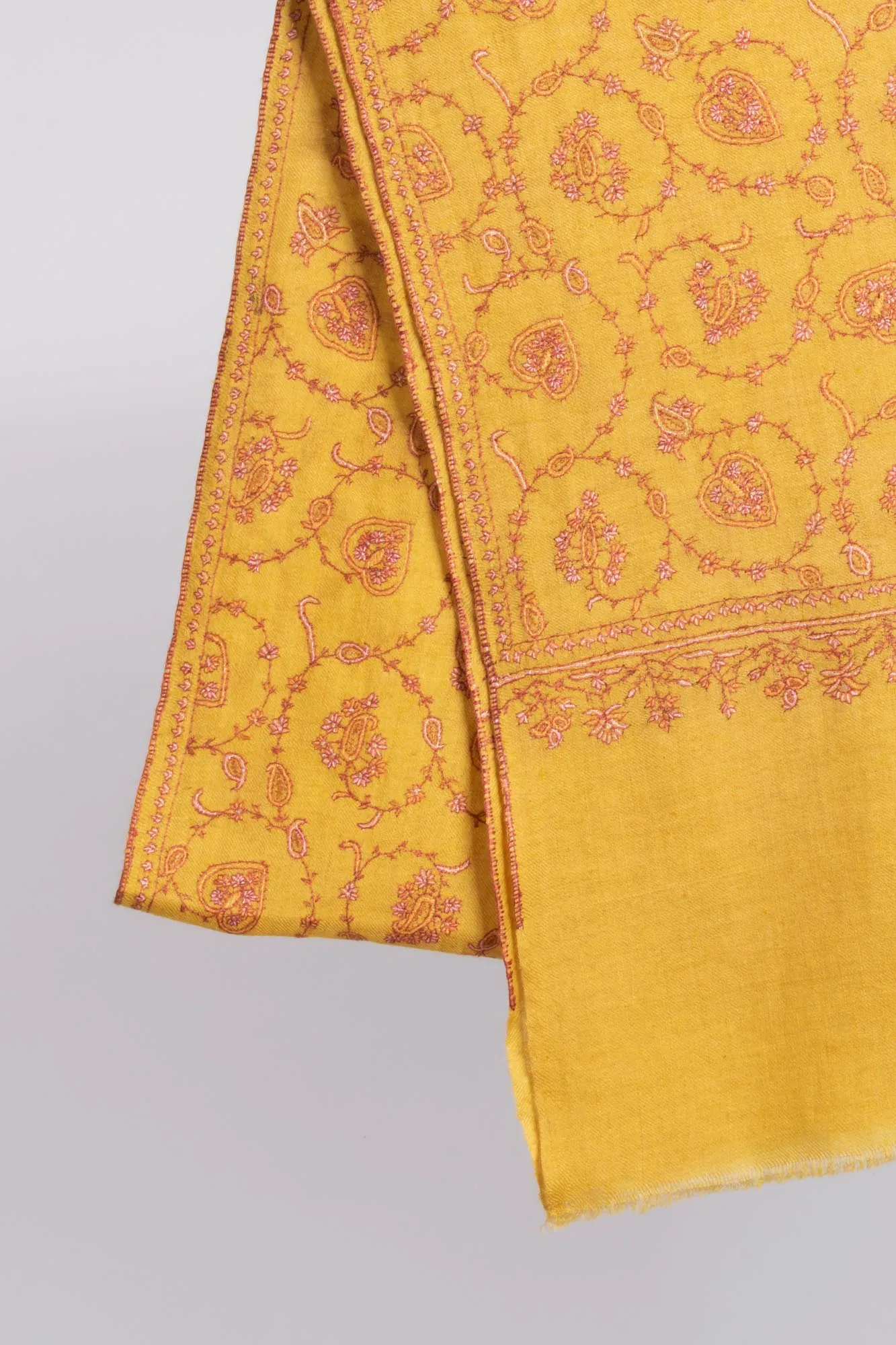 Women's Cashmere Wrap in Golden Yellow with Elegant Embroidery - DAWLISH